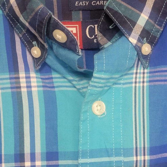 Mens Chaps size L button up plaid Blue shirt short sleeve - Picture 4 of 7